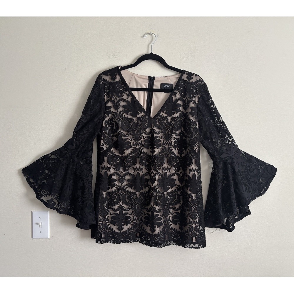 MSK Black Lace Bell Sleeve Blouse